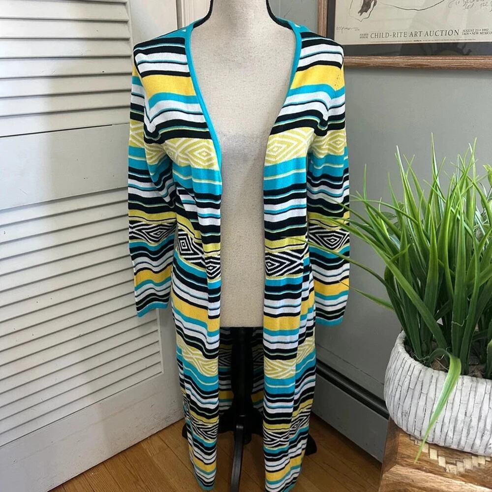 Relativity Open Cardigan Womens Small Colorful Striped Duster Retro Y2K
